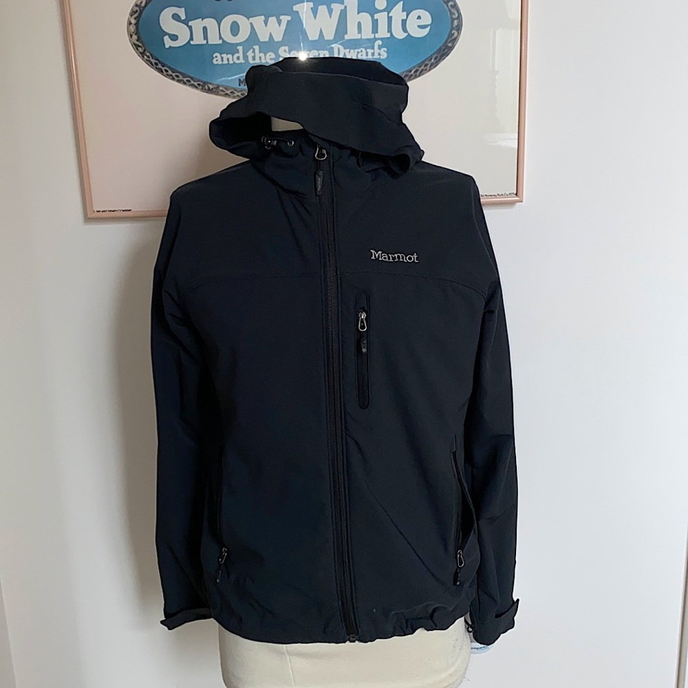 BLACK MARMOT HOODED ZIP UP JACKET   (Size)S/P (LIKE NEW)